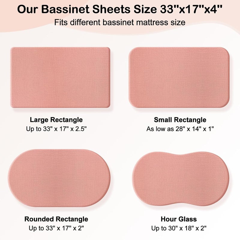 BeBeJoJo Baby Bassinet Sheets TPU Waterproof 2 Pack Soft Muslin Bedside Bassinet Mattress Sheets with Bottom Elastic Band for Baby Boy Girls Unisex Fit Hourglass Oval and Rectangle, Pink Beige - Image 5